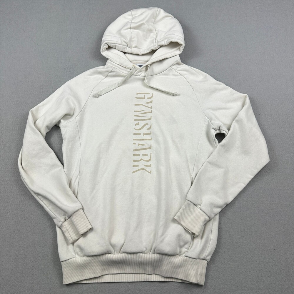 Gymshark Hoodie Men Medium Off White Vertical Wordmark Graphic Sweatshirt M *